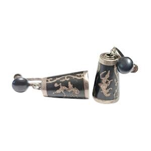 Vintage Siam Sterling Silver Nielloware Bell Earrings